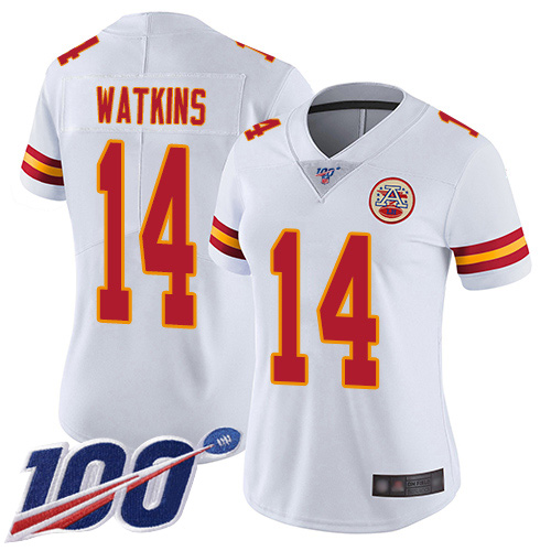 Women Kansas City Chiefs 14 Watkins Sammy White Vapor Untouchable Limited Player 100th Season Football Nike NFL Jersey